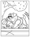 Coloring book cute dog play ball under tree illustration Royalty Free Stock Photo