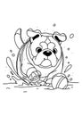 coloring book page cute dog play ball in nature snow illustration Royalty Free Stock Photo