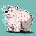 Polar bear sweating, poster and clipart concept about climate change, pollution and global warming awareness. Royalty Free Stock Photo