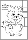 Coloring book Adorable cartoon fox holding a heart, ready for coloring. Royalty Free Stock Photo