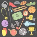 Vector Sport icons. Doodle sport illustration. Background with sports icons. Royalty Free Stock Photo