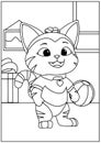 Coloring book cat playing volleyball, ready for coloring. Royalty Free Stock Photo