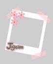 Minimalistic Polaroid Frame with Pink Blossoms and Korean Text Royalty Free Stock Photo