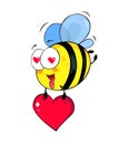 Cartoon bee fall in love. St. Valentines greeting banner, card, love character, cartoon bee stickers Royalty Free Stock Photo