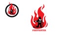 fire fighter team in lack circle logo Royalty Free Stock Photo