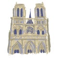 Notre Dame Cathedral, painting. Landmark of Paris, architectural monument. Royalty Free Stock Photo