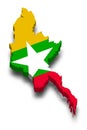 3D Map of Myanmar (Burma) with National Flag Royalty Free Stock Photo