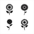 Sunflower and Daisy Flower Silhouette Icon Set Vector Art Collection Royalty Free Stock Photo