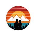 Scenic Mountain Sunrise Couple Silhouette Vintage art Royalty Free Stock Photo