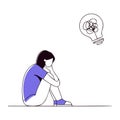 Abstract Illustration of Woman with Confused Thoughts and Light Bulb