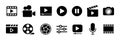 Video player icon set. Camera icon set. Containing play or start button, pause or stop, movie, streaming, and online video. Royalty Free Stock Photo