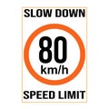 Slow Down Speed limit 80 km-h warning signage vector illustration Royalty Free Stock Photo