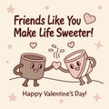 Valentine\'s Day heart-shaped mugs illustration. Best friends celebrating Valentine\'s Day with hot chocolate. Royalty Free Stock Photo