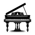 a grand piano with ornate detailing in a vintage silhouette vector style with white background Royalty Free Stock Photo