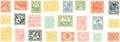 set of engraving flowers Postage Stamp Retro style postage sticker collection famous flowers stamp Royalty Free Stock Photo