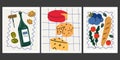 Vector poster for kitchen, cheese or wine shop. Retro abstract food stickers. Royalty Free Stock Photo