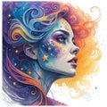 A woman with vibrant, colorful hair and decorative stars painted on her face, exuding a whimsical and artistic vibe. Royalty Free Stock Photo