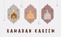 Ramadan kareem greeting card with window arch, mosque, star, moon and ornament Royalty Free Stock Photo