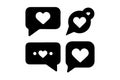 Four black speech bubble icons with heart designs. Royalty Free Stock Photo