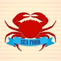 sea food label with red crab Royalty Free Stock Photo