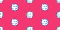 cat seamless pattern calico kitten hello thai sawaddee cartoon doodle pet polka dot tile background Royalty Free Stock Photo