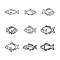 A vector silhouette illustration set of doodle style fish Royalty Free Stock Photo