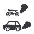 Isolated pictogram motorcycle and car emitting exhaust smoke, representing air pollution Royalty Free Stock Photo