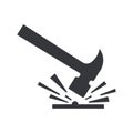 Isolated pictogram of a hammer striking an object, causing sparks, for safety signs warning of sparks and fire risks Royalty Free Stock Photo