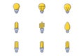 Nine stylized icons of light bulbs arranged in a 3x3 grid Royalty Free Stock Photo