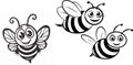 Adorable Cartoon Bee Clipart Set, Smiling Flying Bees Illustration Royalty Free Stock Photo