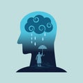 A silhouette of a head in profile with a brain-like cloud inside, it\'s raining Royalty Free Stock Photo
