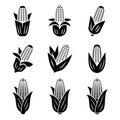 Corn on the Cob Black and White Icons Vector Set, Royalty Free Stock Photo