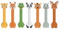 Kids height chart with cute animal cartoon, leopard, fox, crocodile, panda, hyena, rhino, and deer Royalty Free Stock Photo