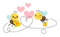 Cute bees loving and flying, illustration for Valentine\'s Day and children\'s collection Royalty Free Stock Photo