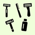 Grooming Essentials Silhouettes of Razors and Bottles Illustration. Royalty Free Stock Photo