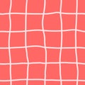 Pink tablecloth pattern. White, wobbly, hand drawn parallel lines crossing on 90 degrees angle. Square pattern, freform. Royalty Free Stock Photo