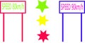 Speed Signs 80km h Red Frame & 90km h Blue Frame with Vertical Green Yellow Red Stars Royalty Free Stock Photo