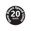 Slow Down Speed limit 20 km-h warning signage vector illustration work Royalty Free Stock Photo