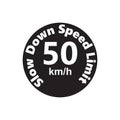 Slow Down Speed limit 50 km-h warning signage vector illustration work Royalty Free Stock Photo