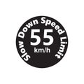 Slow Down Speed limit 55 km-h warning signage vector illustration work Royalty Free Stock Photo