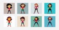 Collection of angry cartoon superheroine character poses Royalty Free Stock Photo
