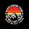 Sloth Hiking Team Funny Retro Mountain T-Shirt Design Royalty Free Stock Photo