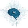 A digital technology concept, AI brain illustration, circuits technology. Royalty Free Stock Photo
