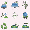 Vector ecology icon set: green environment symbols for nature, energy, and recycling. Royalty Free Stock Photo