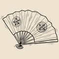 Vintage Japanese Folding Fan Sketch - Monochrome Line Art Royalty Free Stock Photo