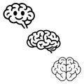 Three stylized brain illustrations in black outline on a white background. Royalty Free Stock Photo