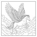 Pegasus Coloring Page - Mythic Wings & Fluffy Clouds Royalty Free Stock Photo