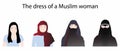 illustration of social studies and religion, Different types of Muslim women\'s dress Royalty Free Stock Photo