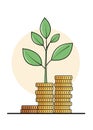 Money tree growing from pile of coins. Vector illustration in flat style Royalty Free Stock Photo