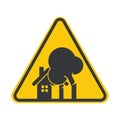 Isolated sign tree falling on house, representing storm aftermath Royalty Free Stock Photo